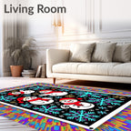 Festive Snowman Snowflakes Rainbow Background Rug