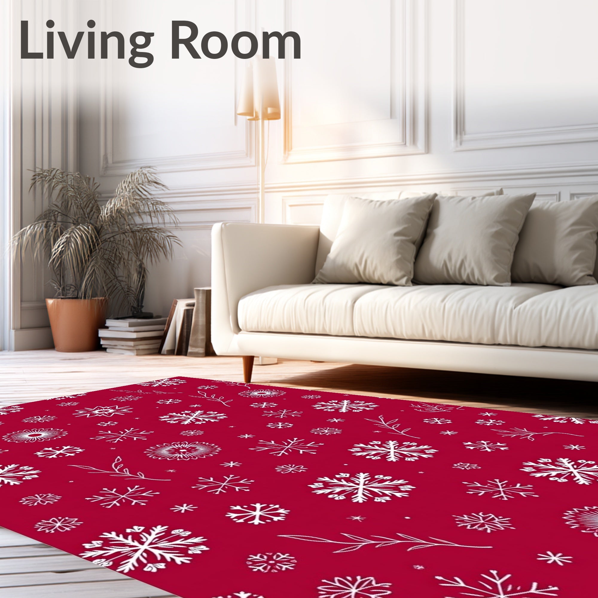 Crimson Snowflakes with Delicate Branches Rug