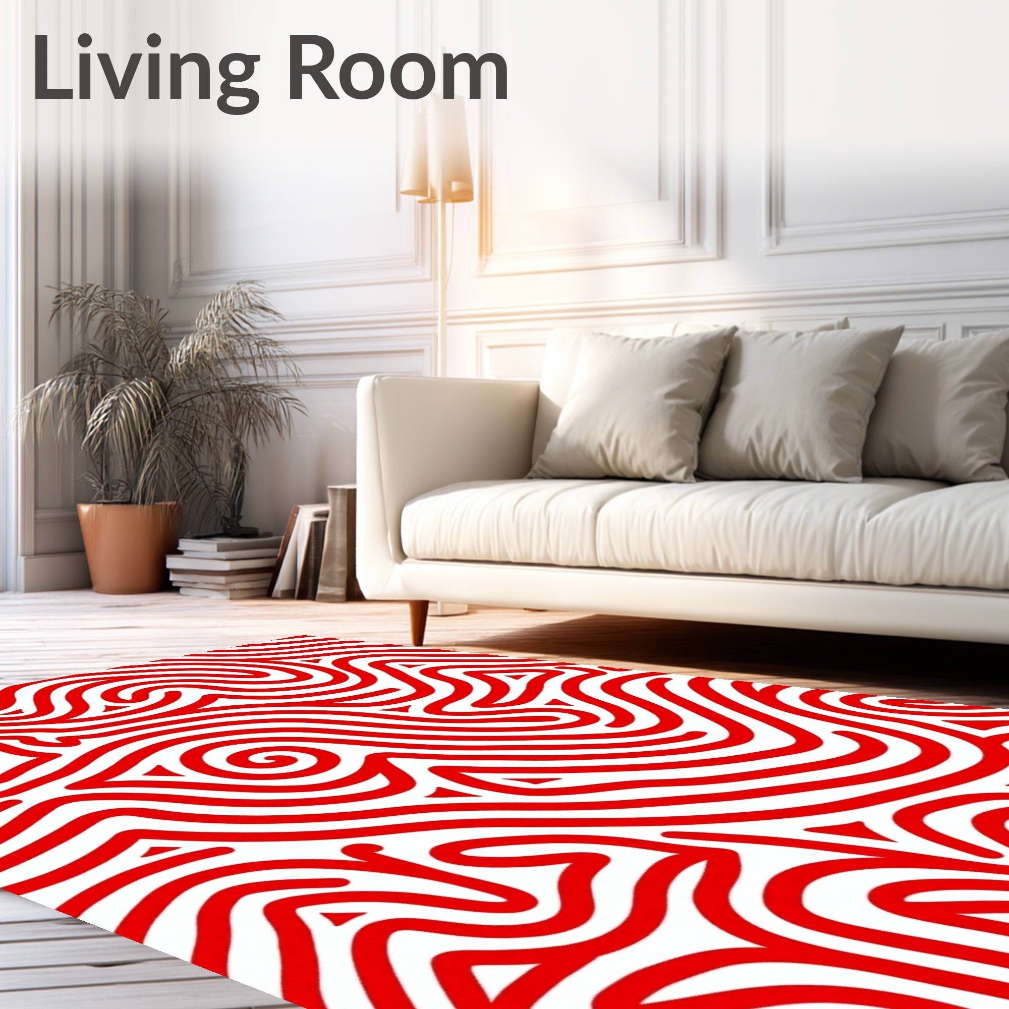 Crimson Wavy Lines Abstract Rug