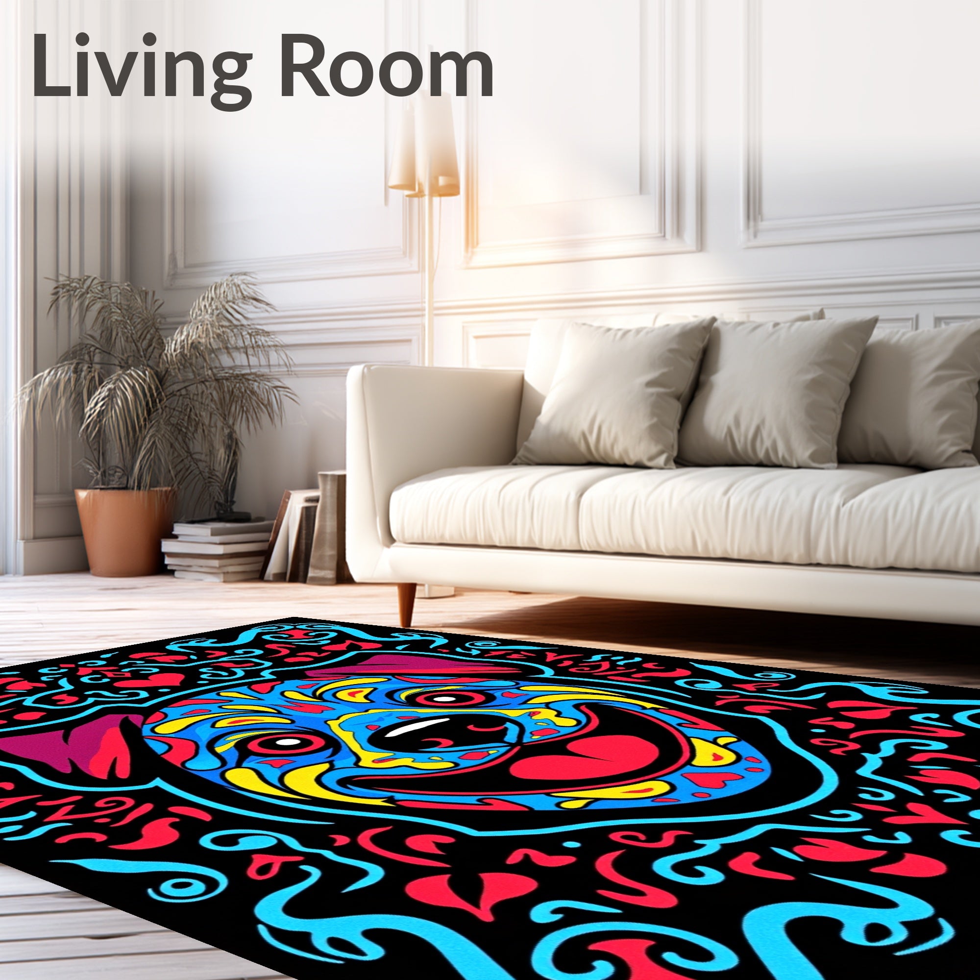 Vibrant Blue Dog Sugar Skull Rug