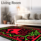Bold Red Horse Black Ornament Rug