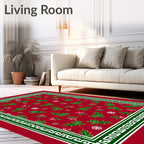 Red Green Leaf Snowflake Border Rug