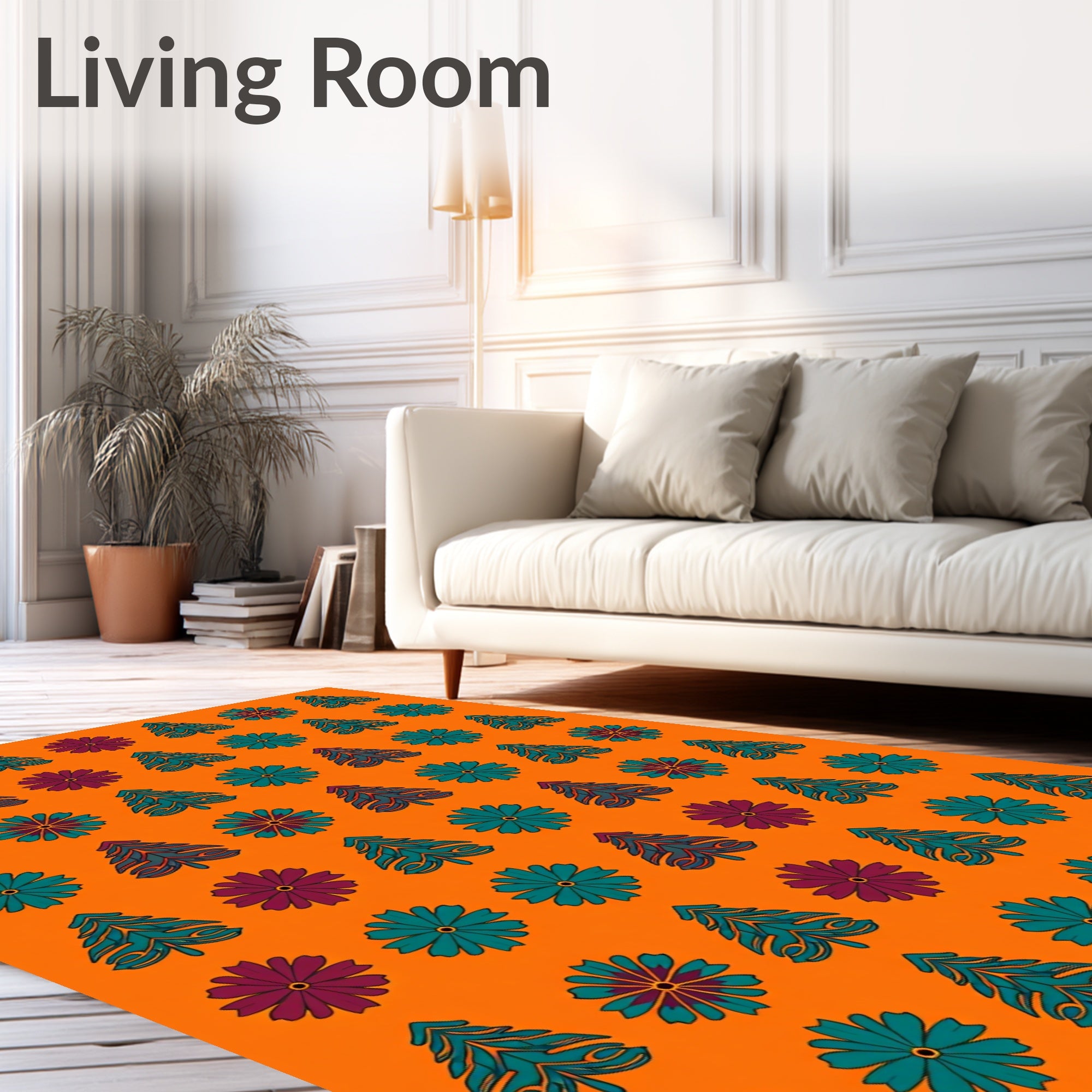 Crimson and Teal Evergreen Floral Stripe Rug