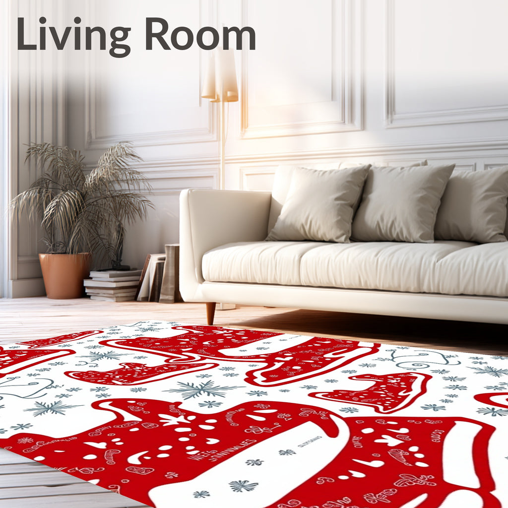 Red Sleigh Snowflakes Festive Whimsy Rug