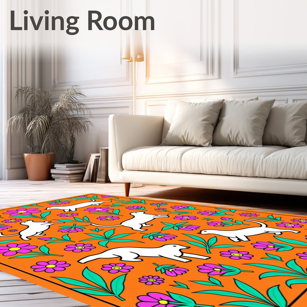 Whimsical White Dogs Floral Garden Rug