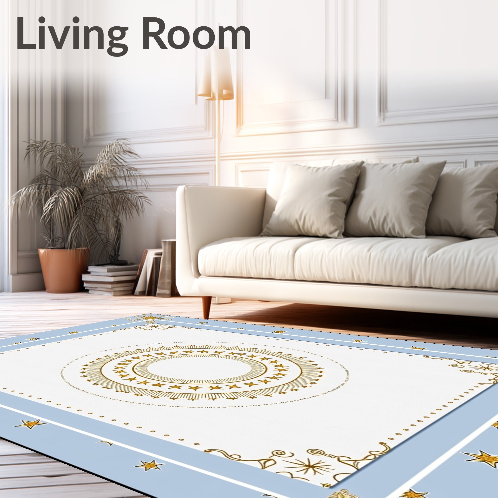 Golden Celestial Starburst Medallion Rug