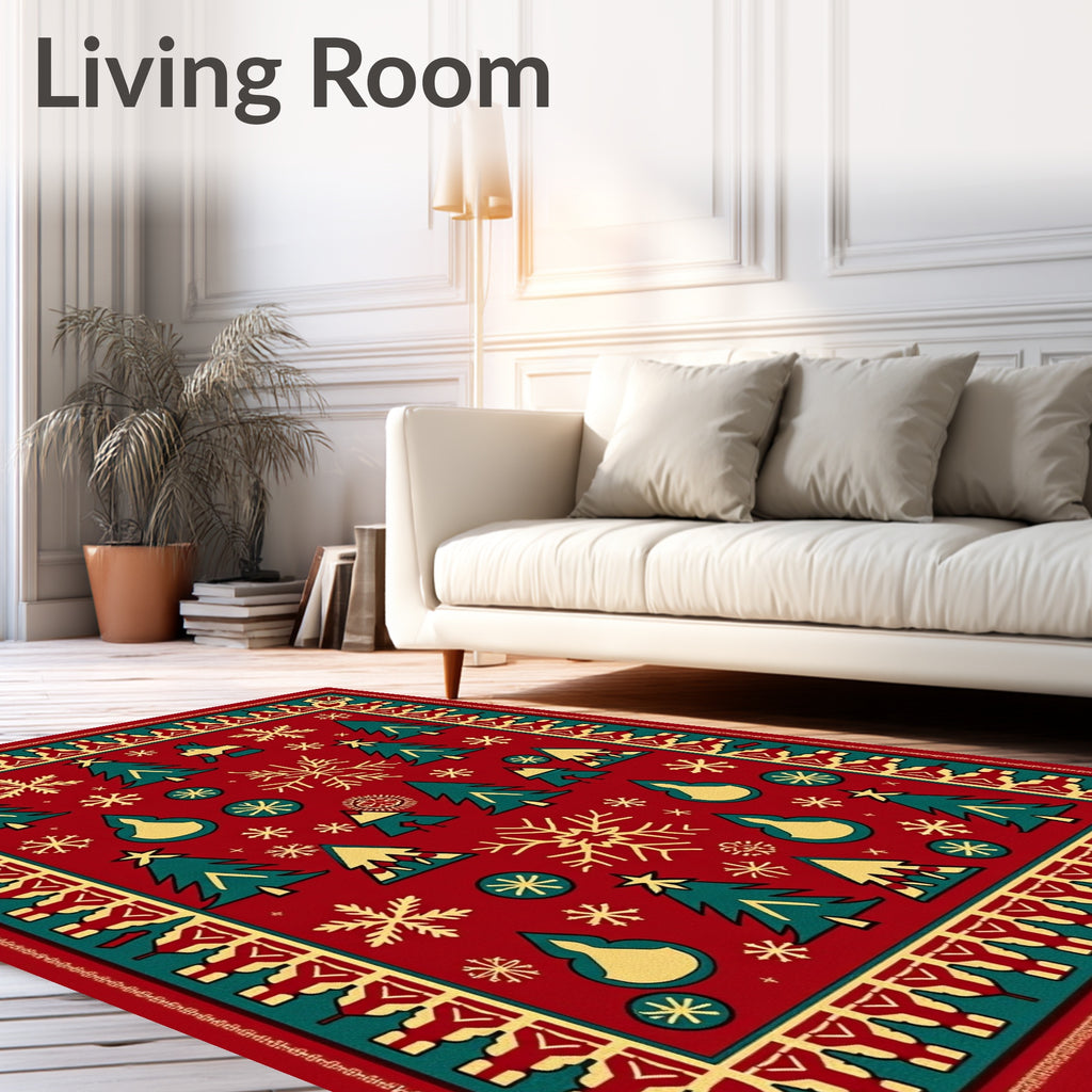 Red Emerald Pine Snowflake Holiday Rug