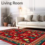 Red Emerald Pine Snowflake Holiday Rug