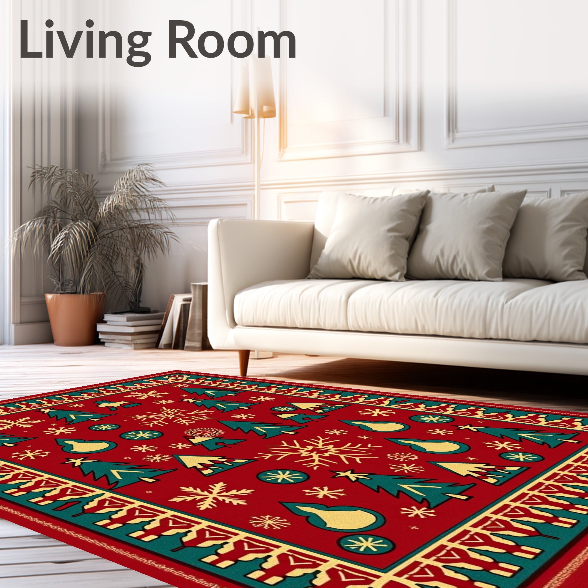 Red Emerald Pine Snowflake Holiday Rug