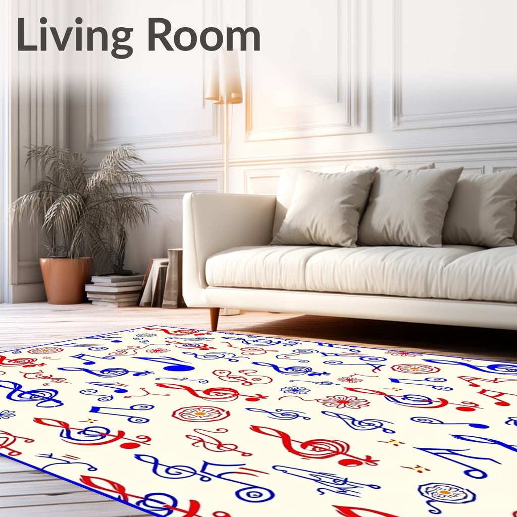 Red Blue Musical Notes Collection Rug