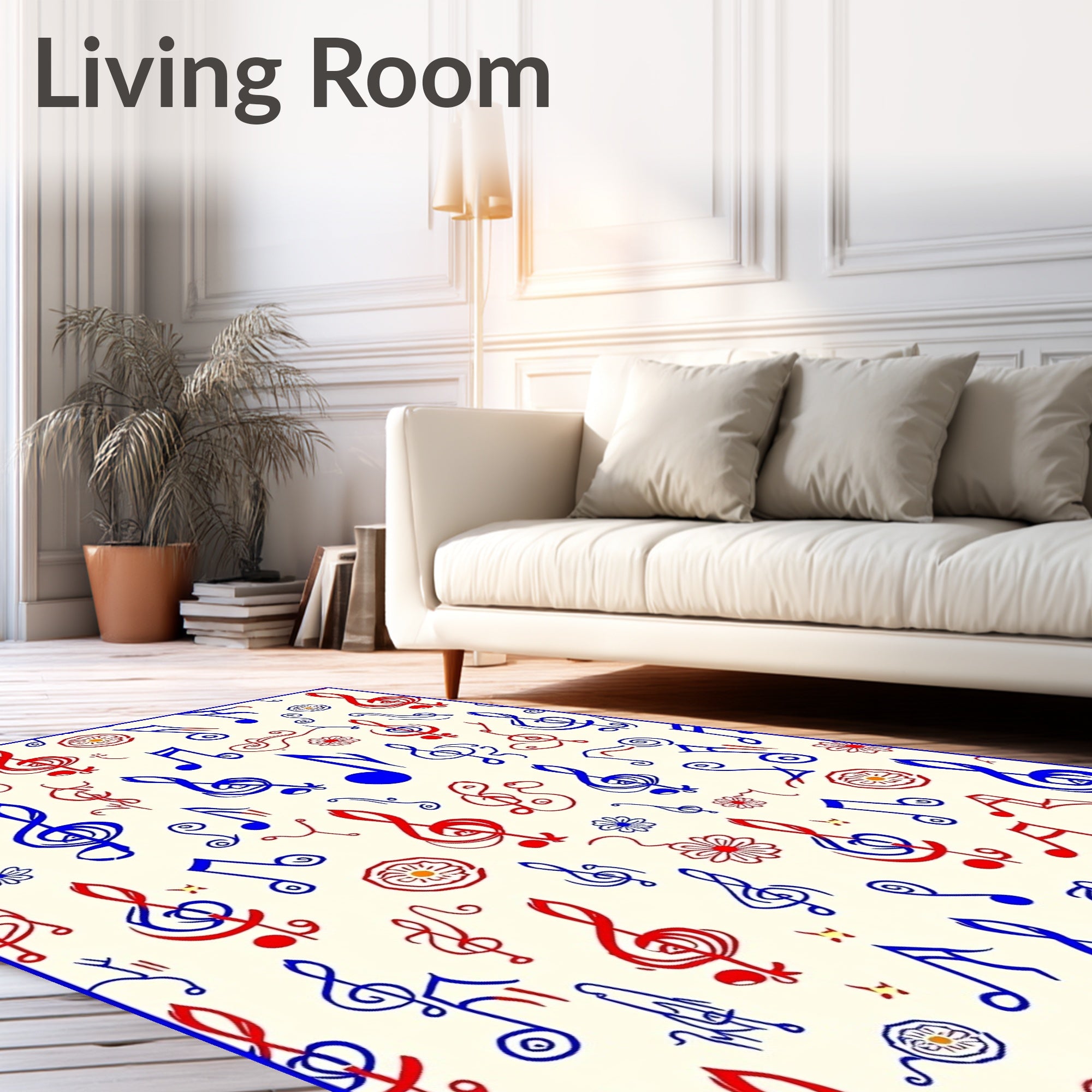 Red Blue Musical Notes Collection Rug