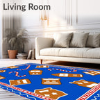 Blue Gingerbread House and Candy Cane Rug