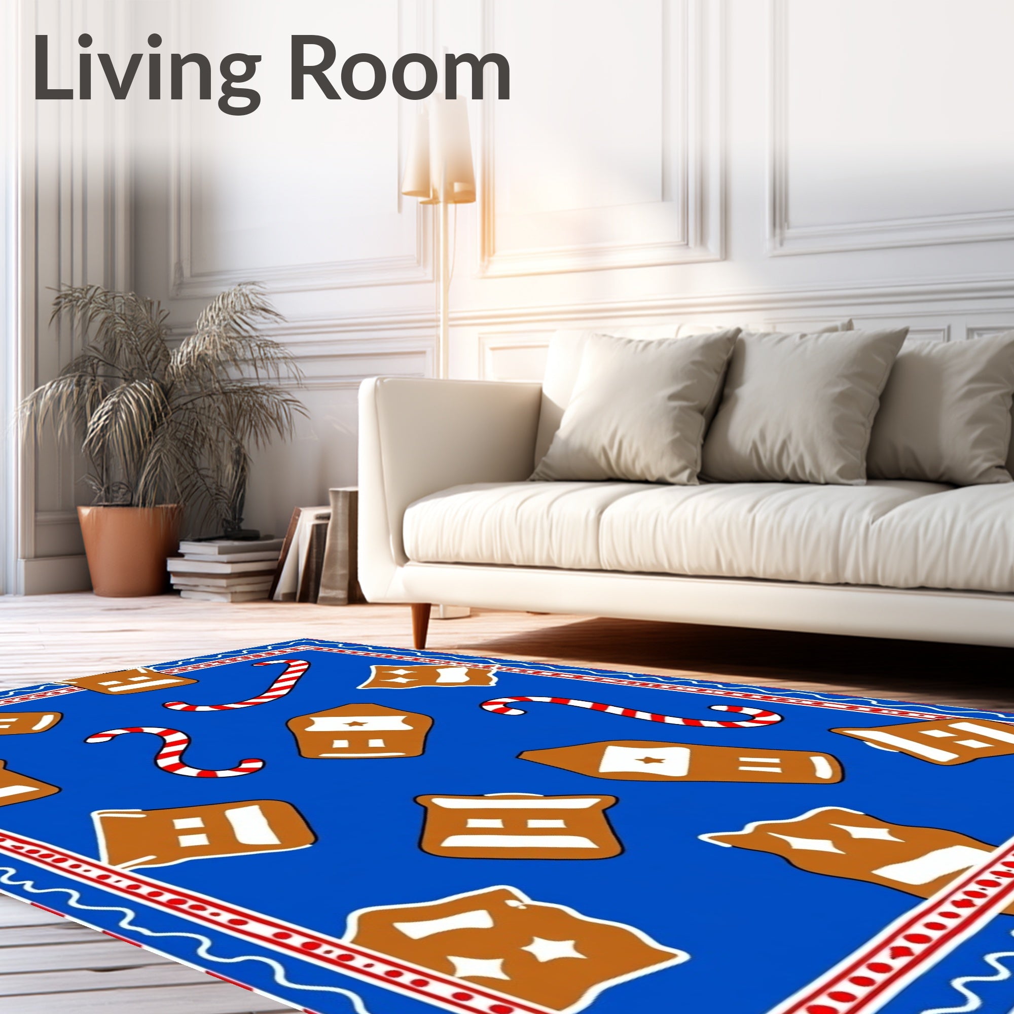 Blue Gingerbread House and Candy Cane Rug