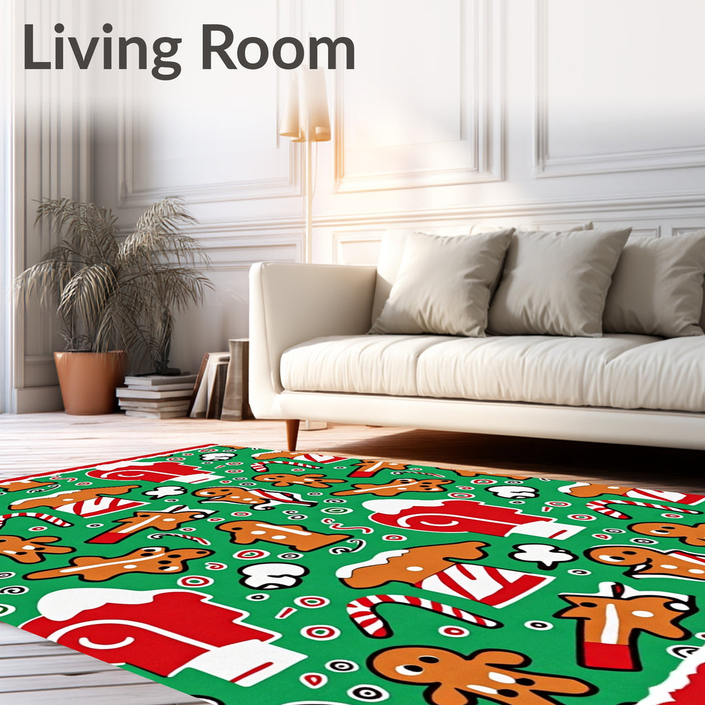 Gingerbread Men Candy Cane Holiday Swirls Rug