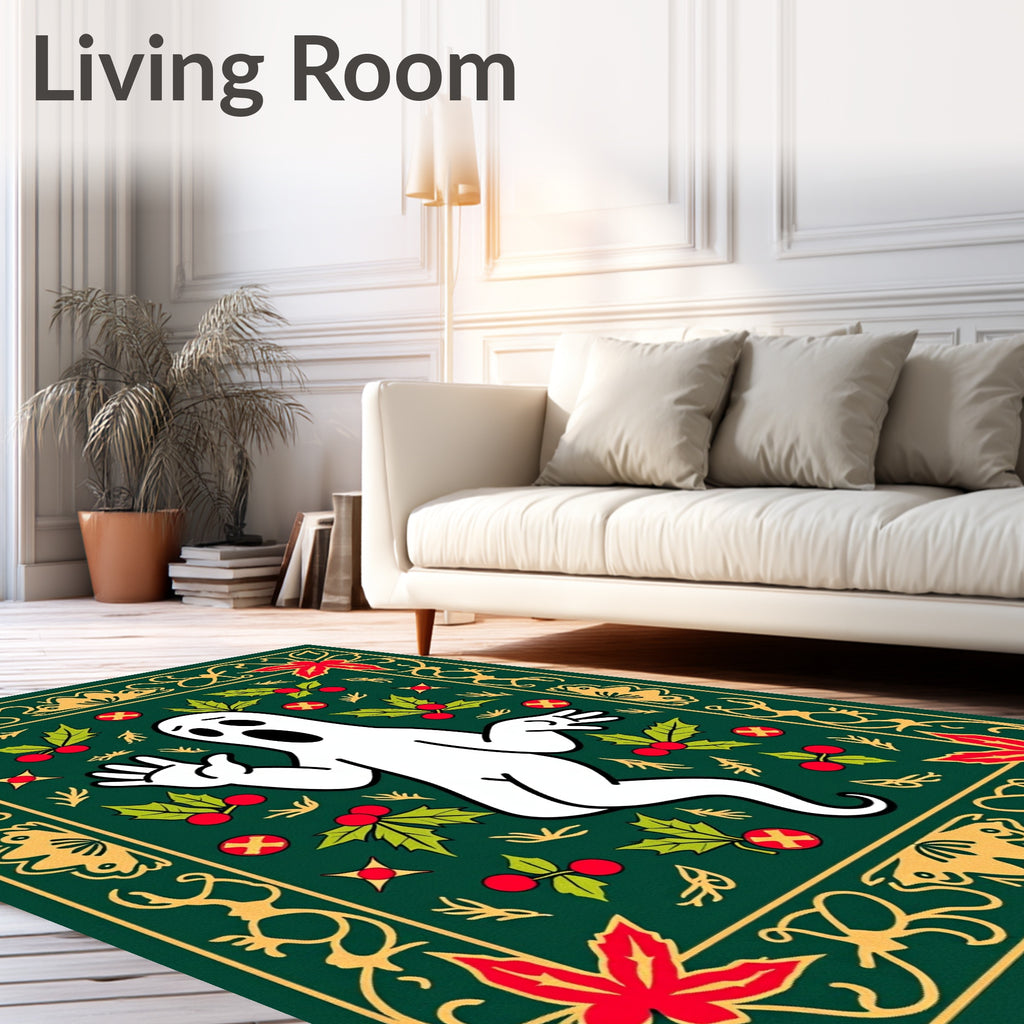 Spooky Ghost Holly Christmas Border Rug