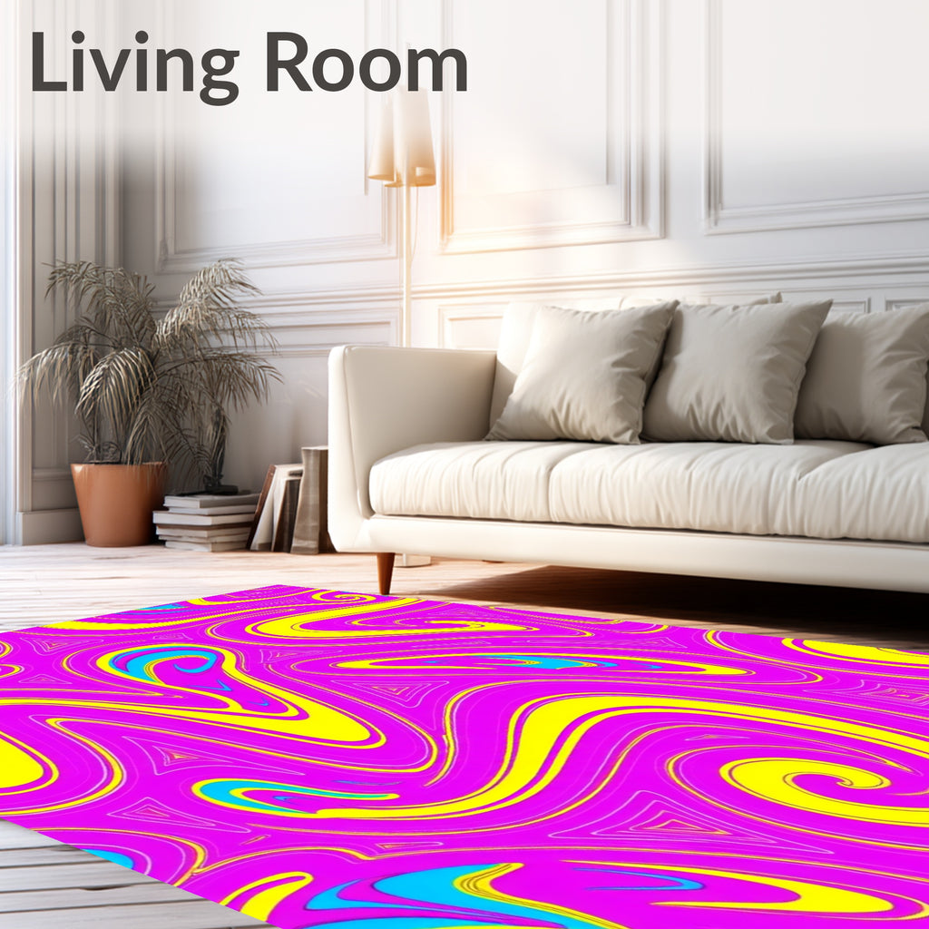 Vibrant Pink Yellow Swirl Triangles Rug