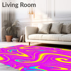 Vibrant Pink Yellow Swirl Triangles Rug