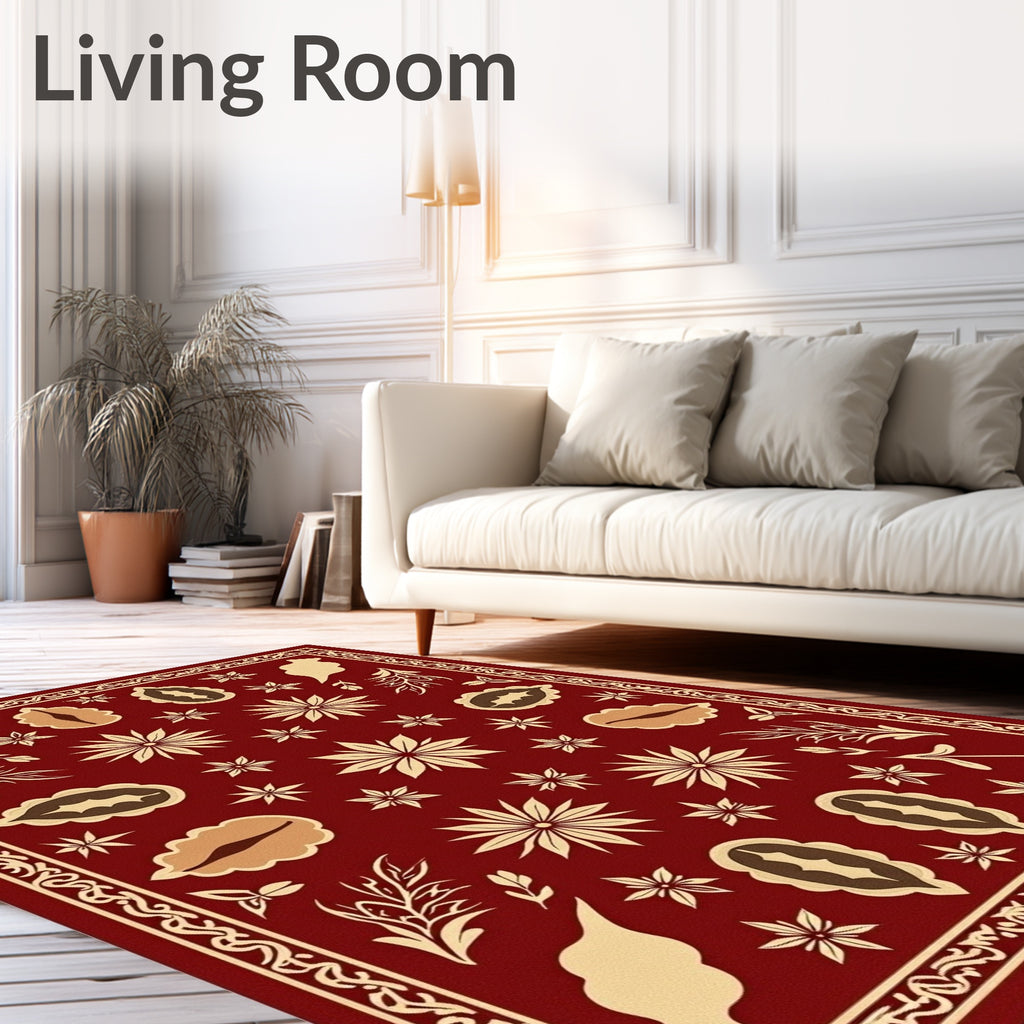 Crimson Floral Botanical Ornament Rug