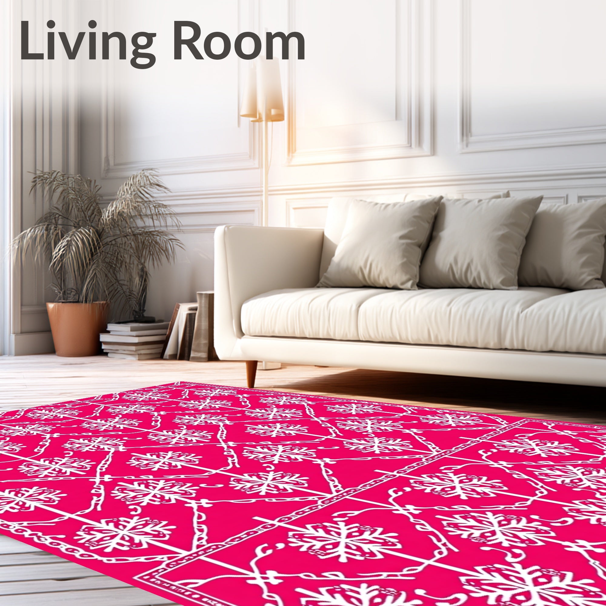 Bright Pink Snowflake Lattice Rug