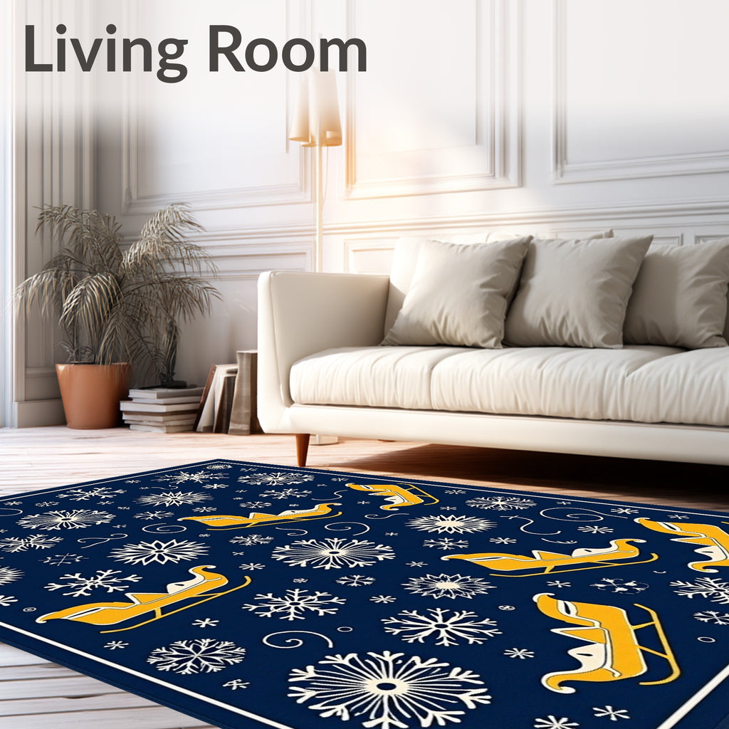 Navy Sleigh Snowflake Winter Collection Rug