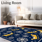 Navy Sleigh Snowflake Winter Collection Rug