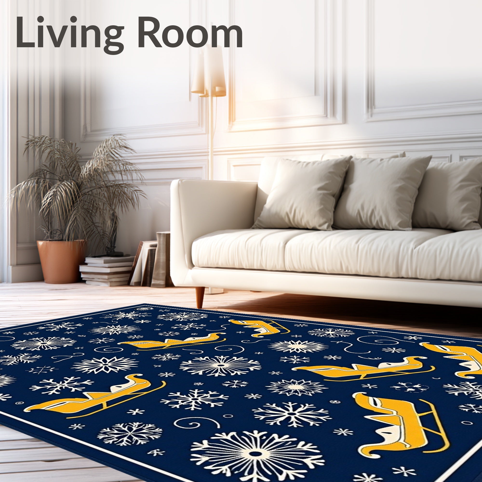 Navy Sleigh Snowflake Winter Collection Rug
