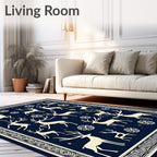 Midnight Navy Reindeer Snowflake Wonder Rug