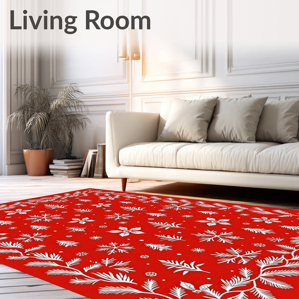 White Winter Christmas Pine Swirls Rug