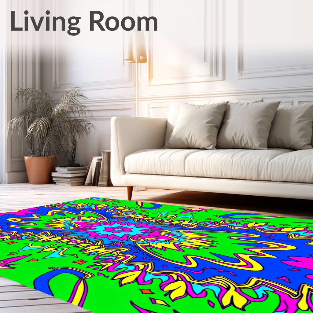 Vibrant Neon Psychedelic Burst Rug