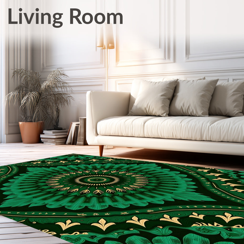 Emerald Green Mandala Floral Medallion Rug