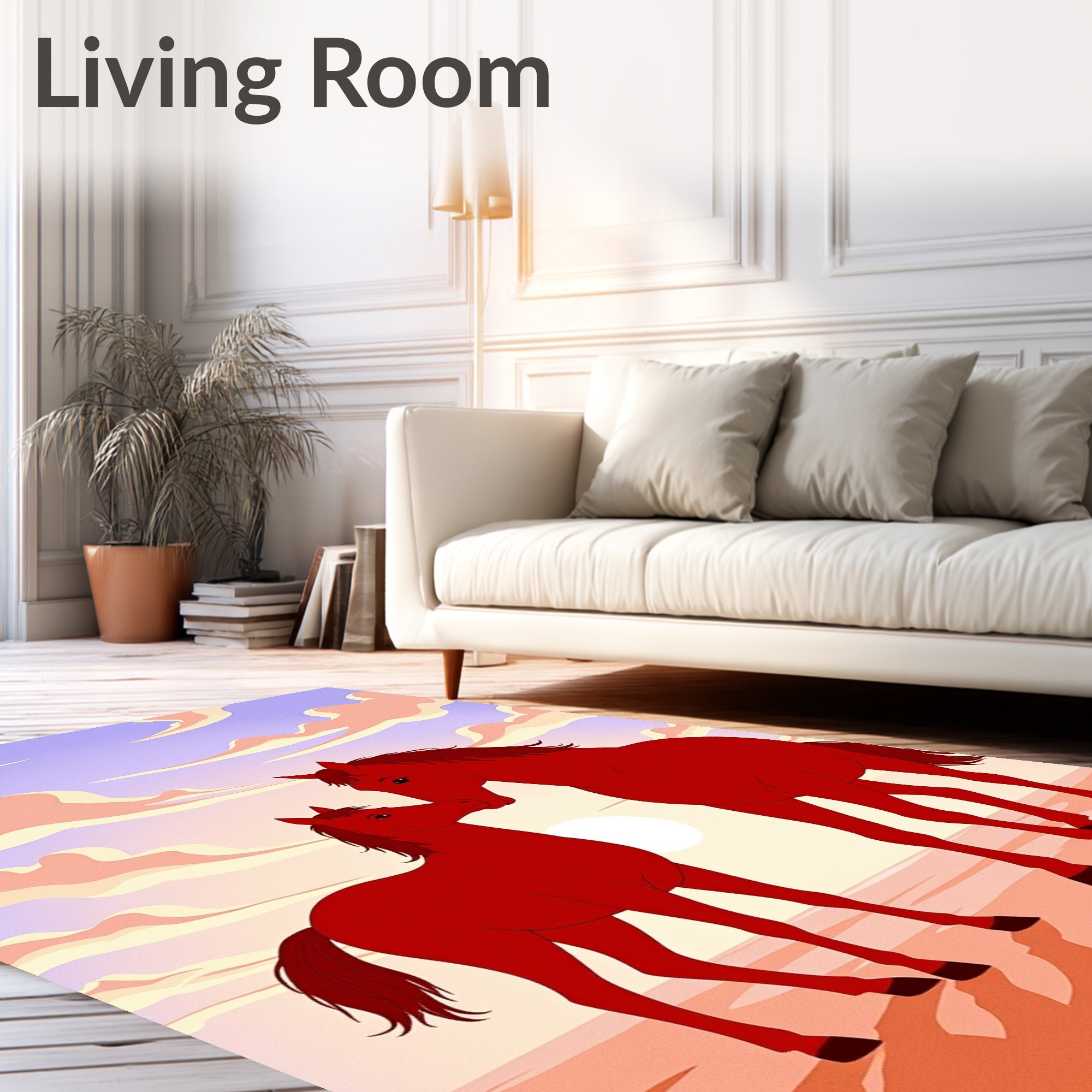 Crimson Horses Dusk Sky CloudscapeRug Rug