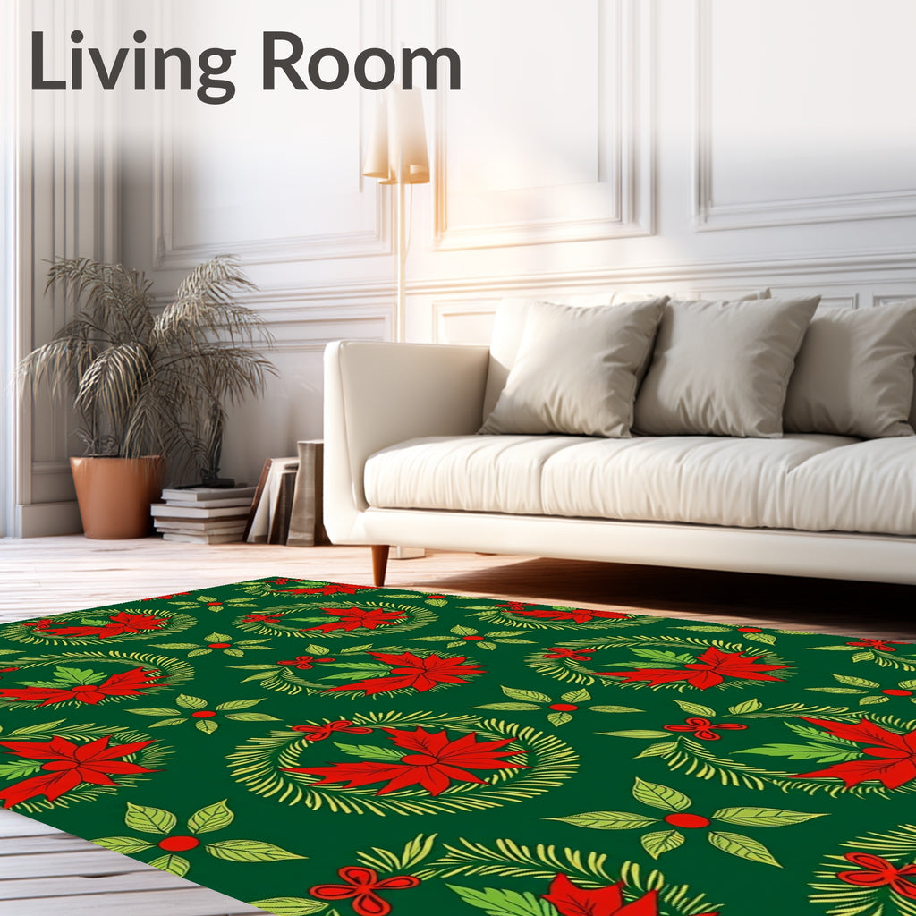 Red Poinsettia Wreath Green Surface Rug