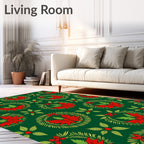 Red Poinsettia Wreath Green Surface Rug