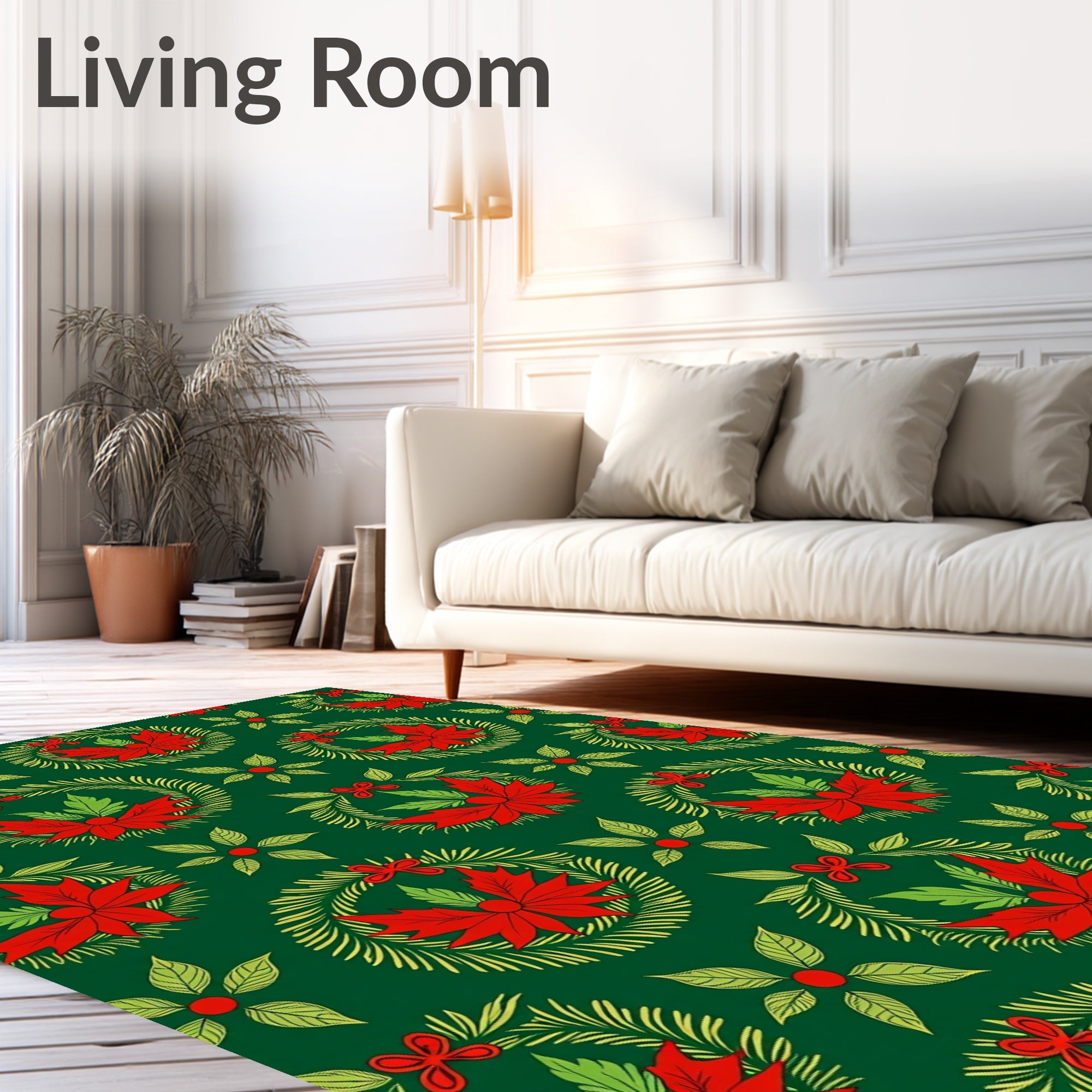 Red Poinsettia Wreath Green Surface Rug