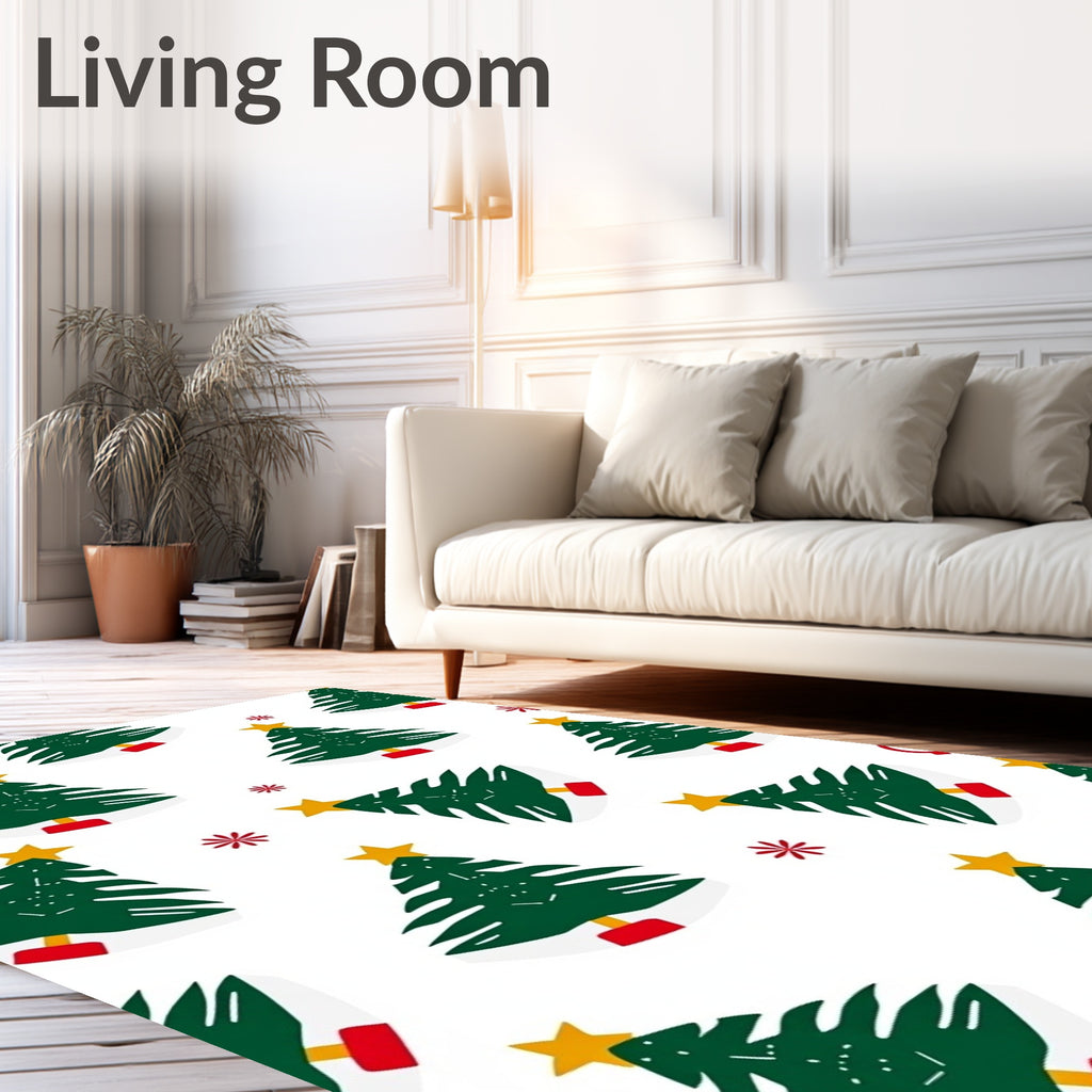 Evergreen Christmas Trees Red Socks Rug