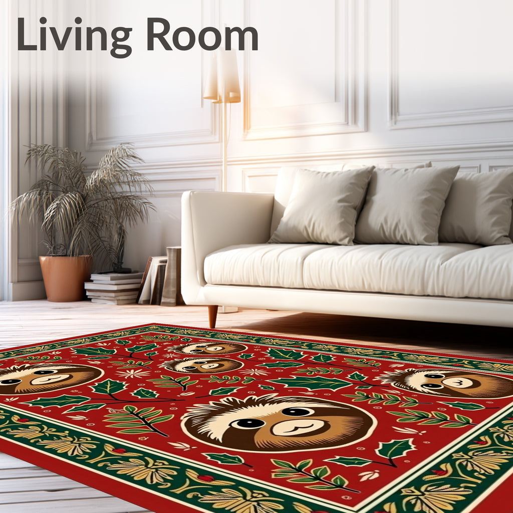 Whimsical Sloth Holly Woodland Border Rug