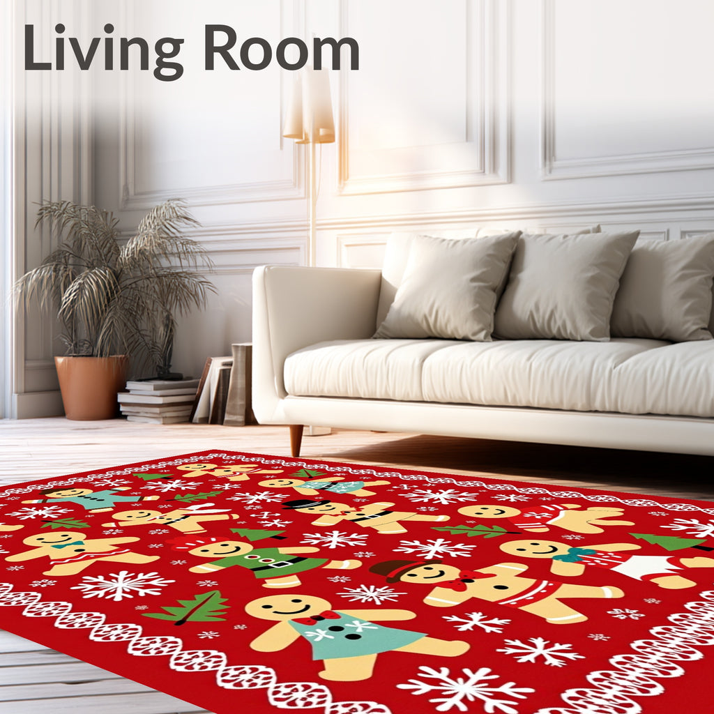 Festive Gingerbread People Snowflake Border Rug