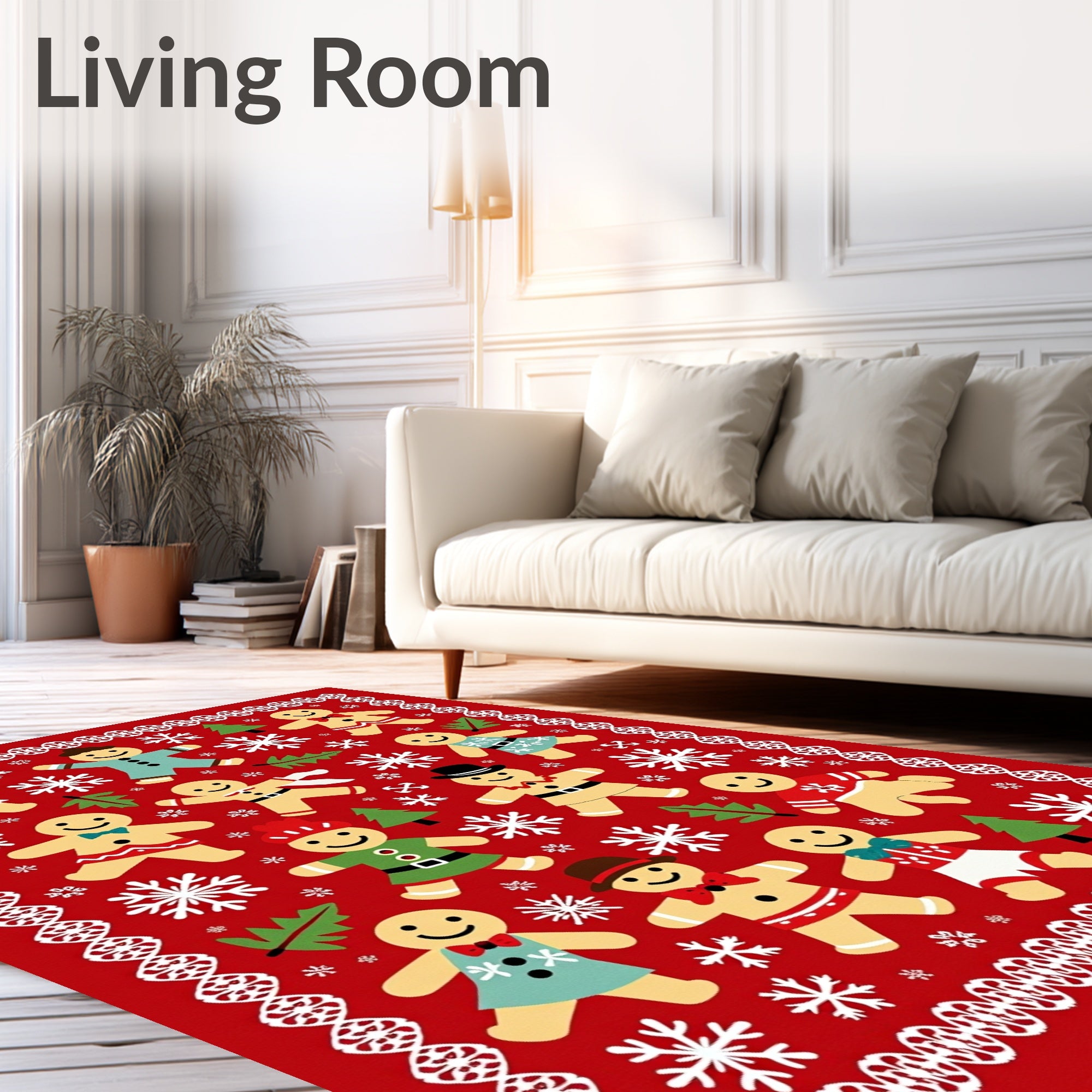 Festive Gingerbread People Snowflake Border Rug