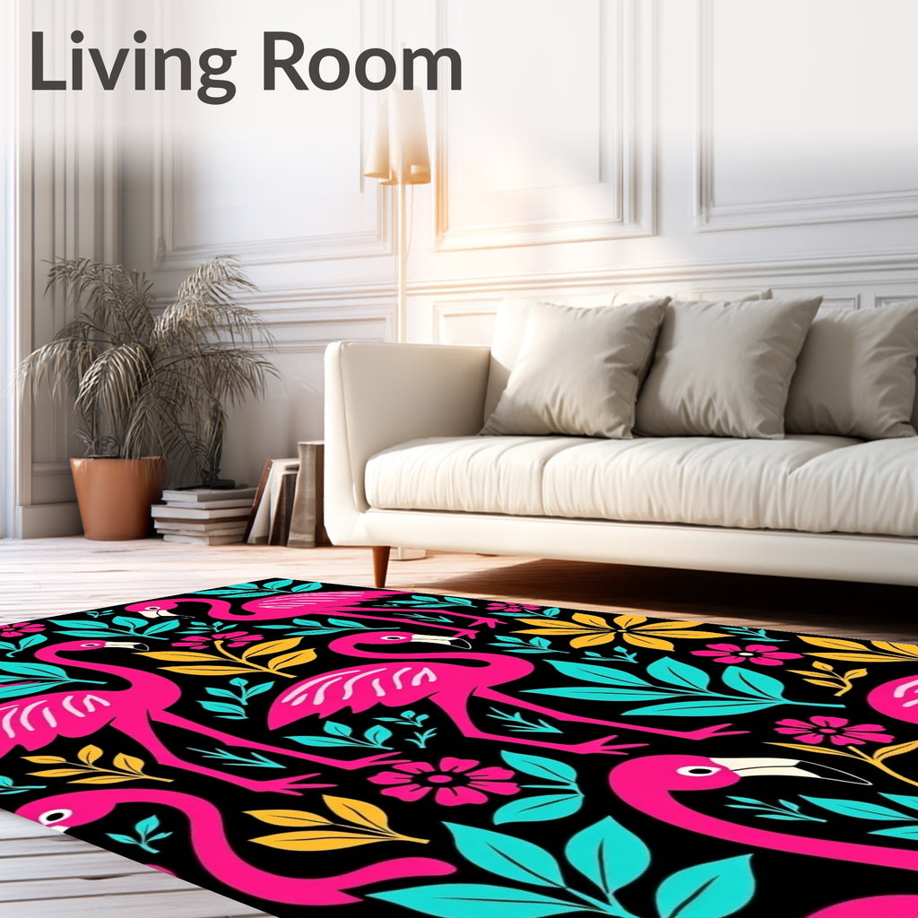 Vibrant Pink Flamingo Tropical Foliage Rug