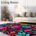 Vibrant Pink Flamingo Tropical Foliage Rug