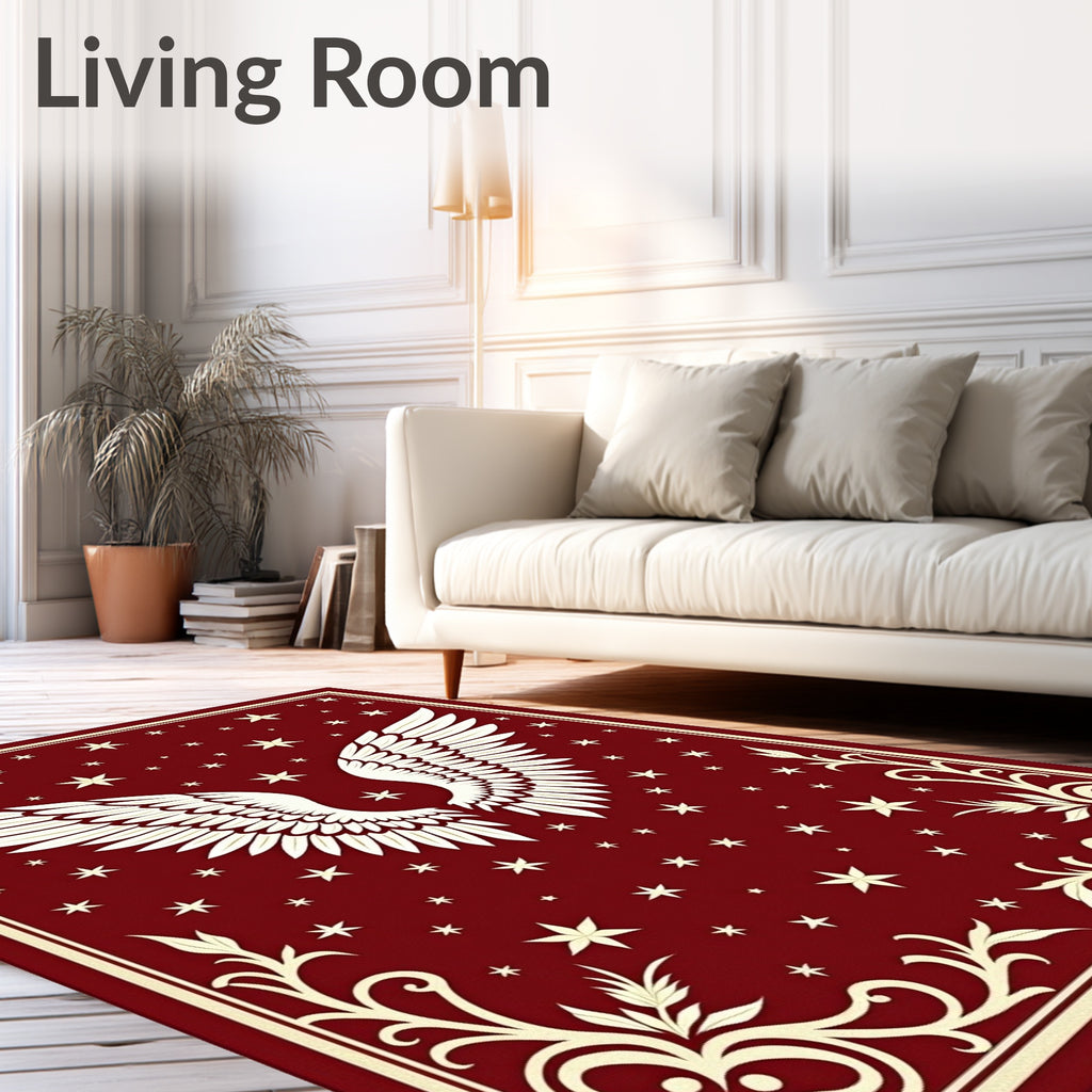 Crimson Angelic Wings Starry Night Rug