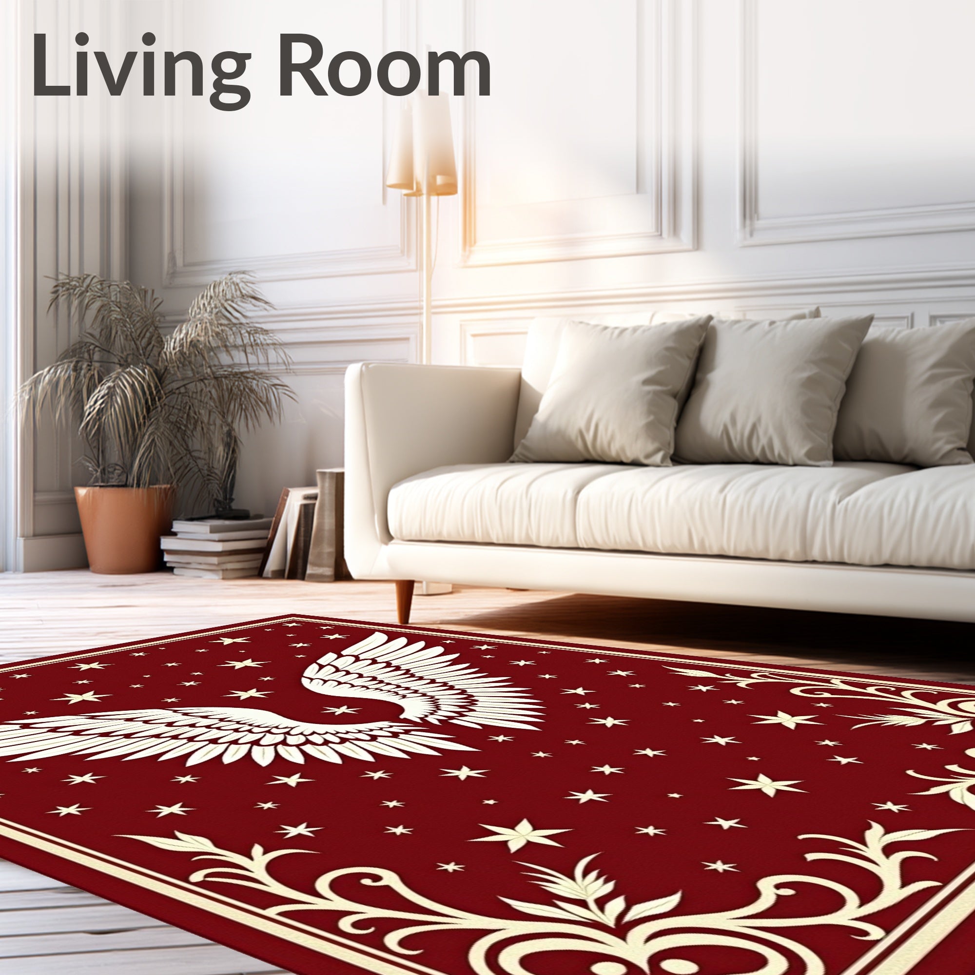Crimson Angelic Wings Starry Night Rug