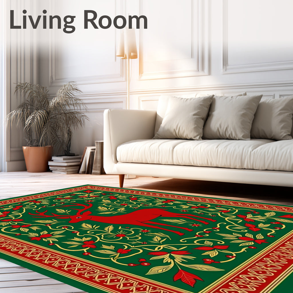 Crimson Deer Forest Leafy Garland Rug