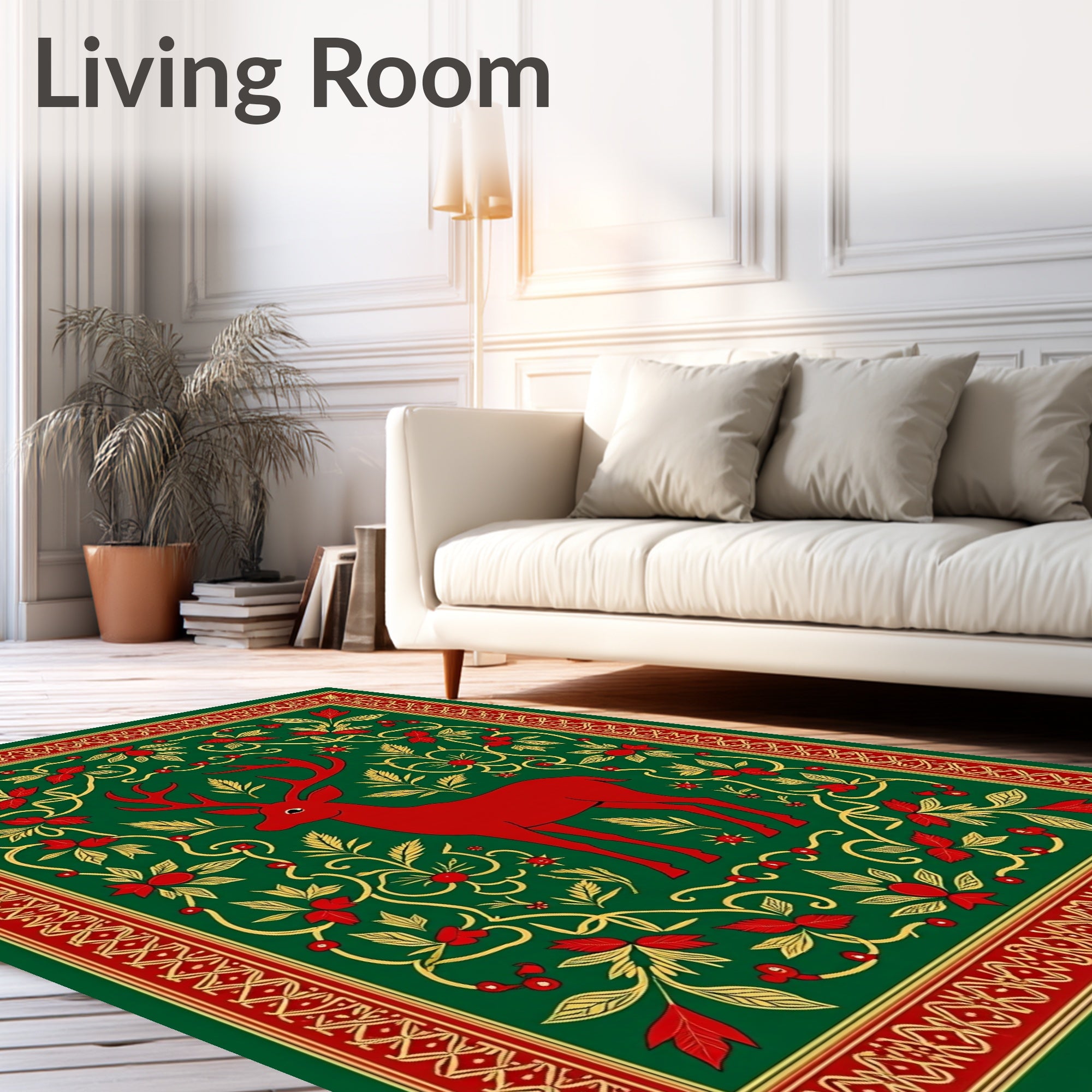 Crimson Deer Forest Leafy Garland Rug