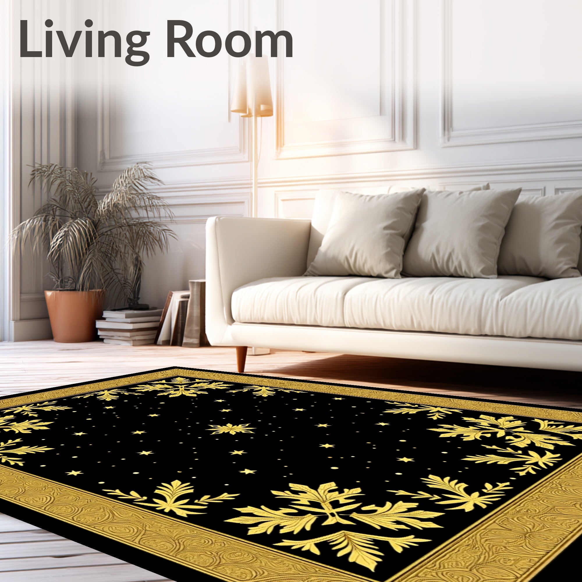 Golden Starry Night Foliage Border Rug