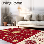 Festive Red Gold Snowflake Christmas Rug