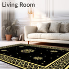 Golden Snowflake Black Celestial Rug