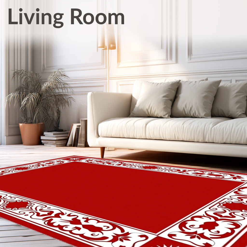 Crimson Bordered Ornate Medallion Rug