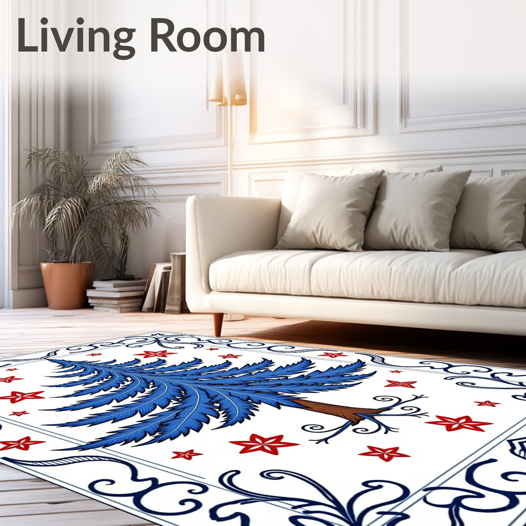 Vibrant Blue Feathered Tree Stars Rug