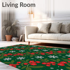 Forest Green Holly Berry Snowflakes Rug